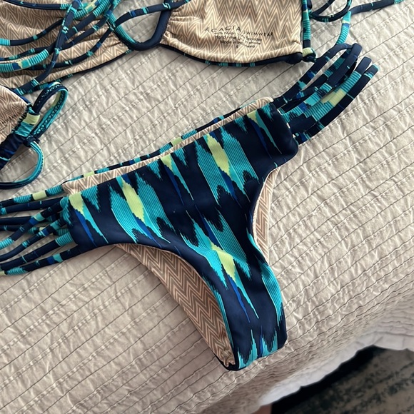 Blue acacia swimwear fringe top, strapless top, bottom included cantik print - Picture 5 of 6